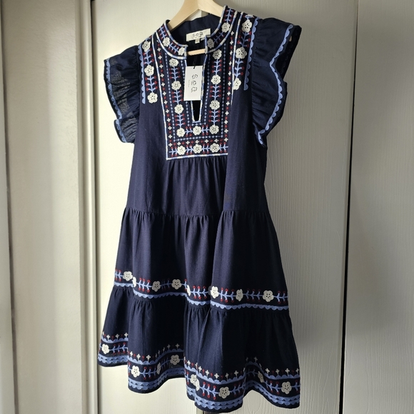 Sea New York Dresses & Skirts - Sea New York Navy Embroidery Flutter Sleeve Mini Dress Sz L NWT
